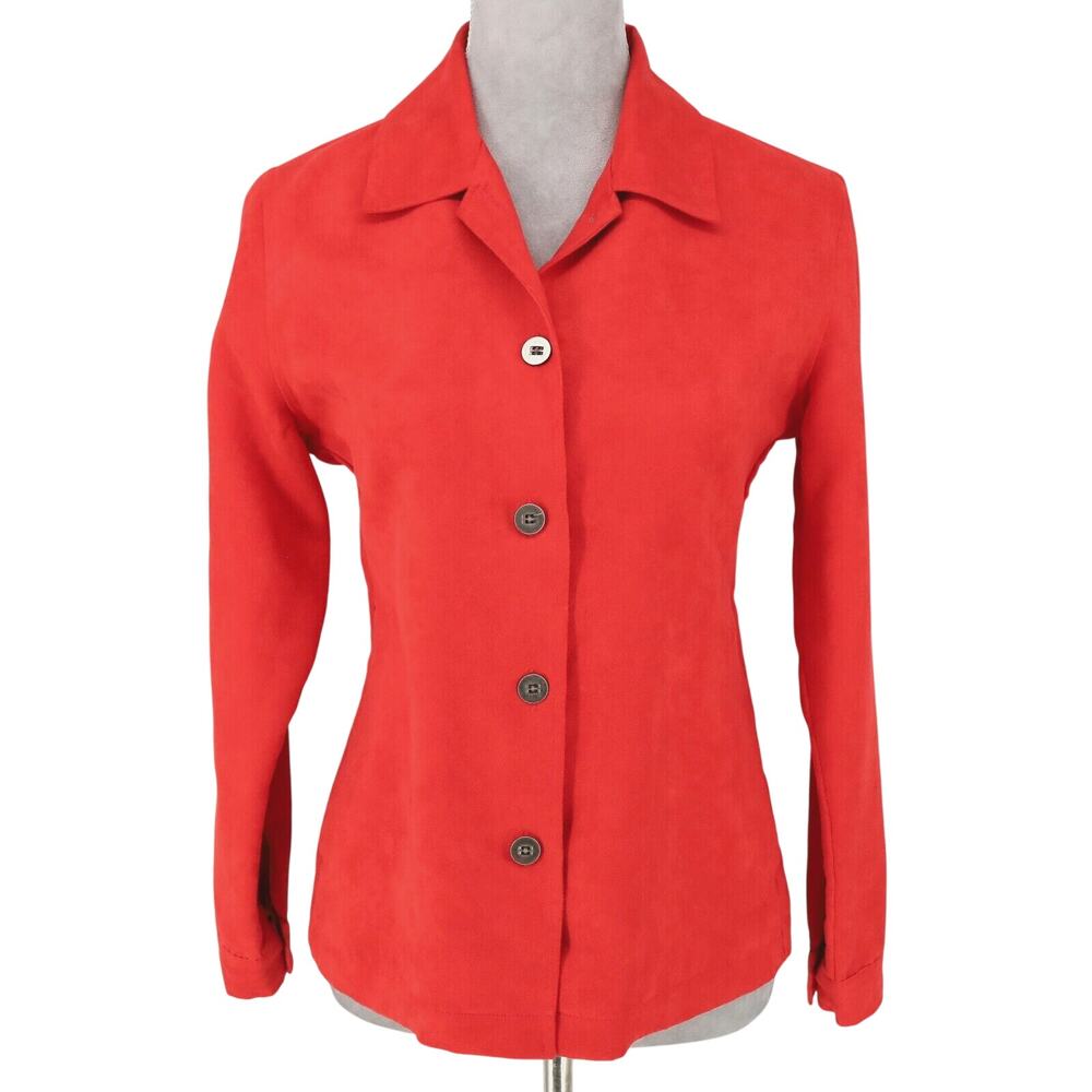 Chicos Design Jacket 0 Womens 4 Orange Faux Suede Microfiber Shacket Preppy